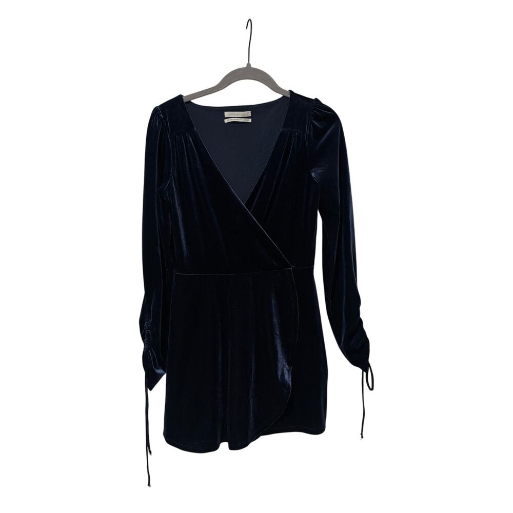 Urban Outfitters Velvet Wrap Romper Navy Blue Long Sleeve Women’s Small Party - Picture 3 of 11
